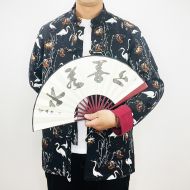 Fantastic Crane Print Oriental Chinese Jacket