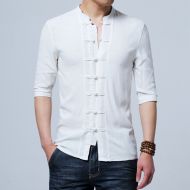 Charming Frog Button Chinese Tang Shirt - White