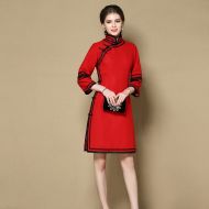 Impressive Woolen Qipao Chinese Dress Cheongsam - Red