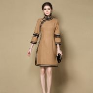 Impressive Woolen Qipao Chinese Dress Cheongsam - Brown