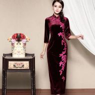 Magnificent Embroidery Dress Qipao Cheongsam - Claret
