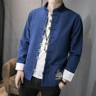 Awesome Embroidery Open Button Chinese Jacket - Blue