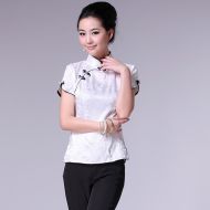 Short Sleeve Modern Mandarin Qipao Shirt - White