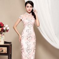 Adorable Beaded Lace Long Qipao Cheongsam Chinese Dress