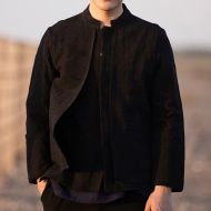 Modern Stand-up Collar Linen Mandarin Shirt - Black