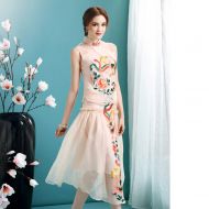 Phoenix Embroidery Cheongsam Qipao Overlay Dress - Pink