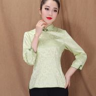 Beautiful Jacquard Qipao Cheomgsam Shirt - Green