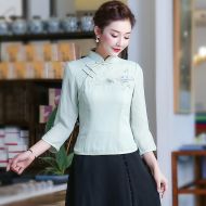 Attractive Embroidery Chiffon Cheongsam Qipao Shirt