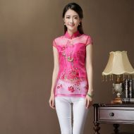 Adorable Embroidery Modern Qipao Cheongsam Shirt - Pink