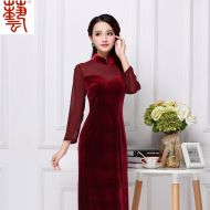 Pretty Red Velvet Qipao Cheongsam Chinese Dress