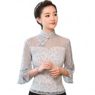 Attractive Floral Lace Qipao Cheongsam Shirt - Gray