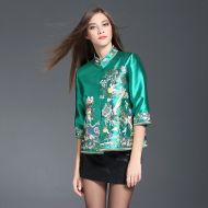 Fantastic Happy Birds Embroidery Short Jacket - Green