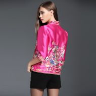 Fantastic Happy Birds Embroidery Short Jacket - Rose Red