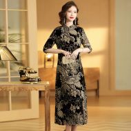 Gorgeous Flocked Velvet Cheongsam Qipao Chinese Dress