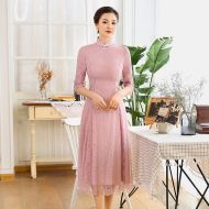 Amazing Pink Lace A-line Qipao Cheongsam Dress