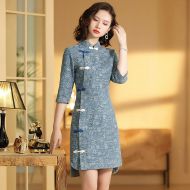 Lovely Chinese Characters Print Cheongsam Qipao Dress