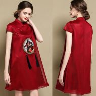 Excellent Embroidery Lace Qipao Cheongsam Dress - Claret
