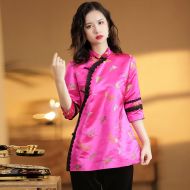Pretty Butterfly Brocade Qipao Cheongsam Shirt - Pink