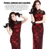 Marvelous Roses Lace Long Cheongsam Dress - Red