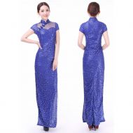 Marvelous Shining Chiffon Long Cheongsam Dress - Blue