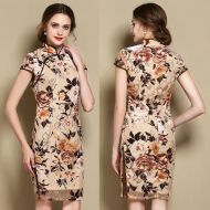 Fabulous Floral Flocked Velvet Qipao Cheongsam Dress
