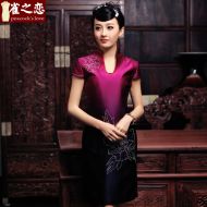 Outstanding Luxury Silk Open Neck Cheongsam Dress - Purple