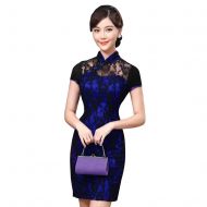 Impressive Modern Lace Short Cheongsam Dress - Blue