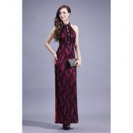 Modern Sleeveless Long Lace Qipao Cheongsam Dress - Pink