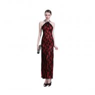 Impressive Halter Lace Qipao Cheongsam Style Dress - Red