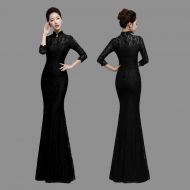 Fantastic Modern Lace Qipao Cheongsam Fishtail Dress - Black