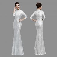 Fantastic Modern Lace Qipao Cheongsam Fishtail Dress - White