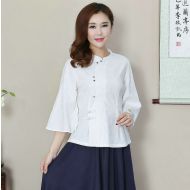 Pleasant Bell Sleeve White Qipao Cheongsam Blouse