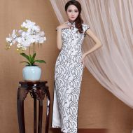 Wonderful Cap Sleeve Beaded Qipao Cheongsam Long Dress