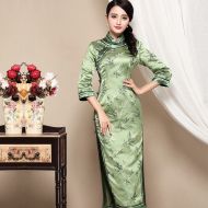 Fabulous Green Brocade Mid-calf Cheongsam Qipao Dress
