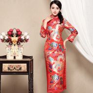 Gorgeous Dragon Brocade Mid-calf Cheongsam Qipao Dress