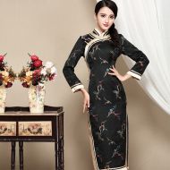 Attractive Brocade Mid-calf Qipao Cheongsam Dress
