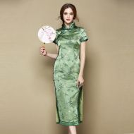 Impressive Bamboos Brocade Cheongsam Qipao Dress