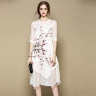 Adorable Blossom Flowers Scoop Neck Two Layers Silk Dress