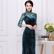 Appealing Velvet Long Cheongsam Qipao Chinese Dress