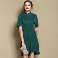 Sweet Modern Short Sleeve Qipao Cheongsam Dress - Green
