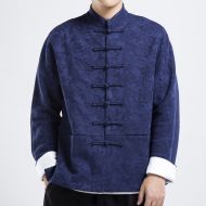 Charming Jacquard Frog Button Tang Jacket - Blue