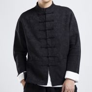 Charming Jacquard Frog Button Tang Jacket - Black
