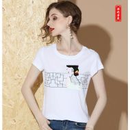 Oriental Style Embroidery White Cotton T-shirt - G
