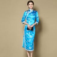 Enchanting Blue Brocade Qipao Cheongsam Dress