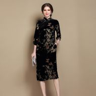 Amazing Butterflies Flocked Velvet Qipao Cheongsam Dress