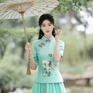 Oriental Chinese Shirt Blouse Costume -F5A5KX5Y8-1