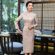 Lovely Jacquard Long Sleeve Qipao Cheongsam Dress