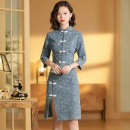 Modern Chinese Characters Print Qipao Cheongsam Dress
