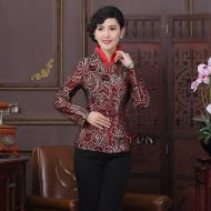 Mandarin Collar Open Neck Jacquard Chinese Jacket - Claret