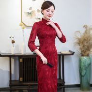Amazing Beaded Claret Qipao Cheongsam Chinese Dress